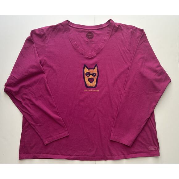Life is Good Purple V neck Long Sleeve Crusher Tee Unconditional Dog XXXL 3XL - Picture 2 of 8